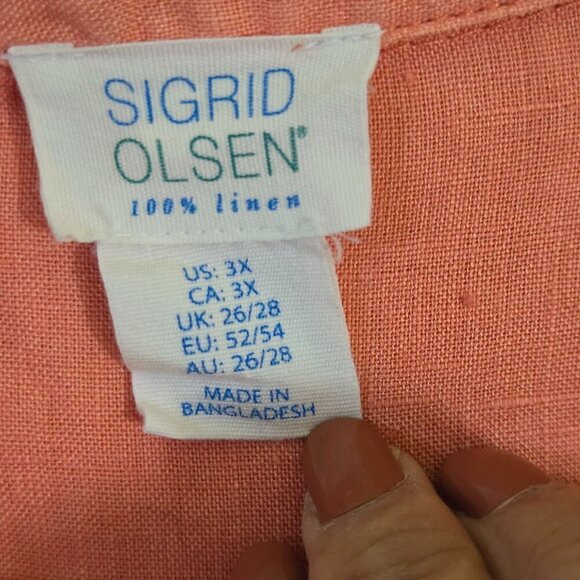 Sigrid Olsen Coral 100% Linen Long Tab Sleeve Button-Front Tunic Top Size 3X - Picture 4 of 4